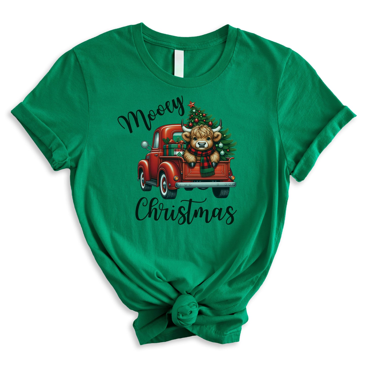 Mooey Christmas Shirt Highland Cow Tee Christmas Cow Shirt Red Truck Shirt Vintage Christmas Shirt