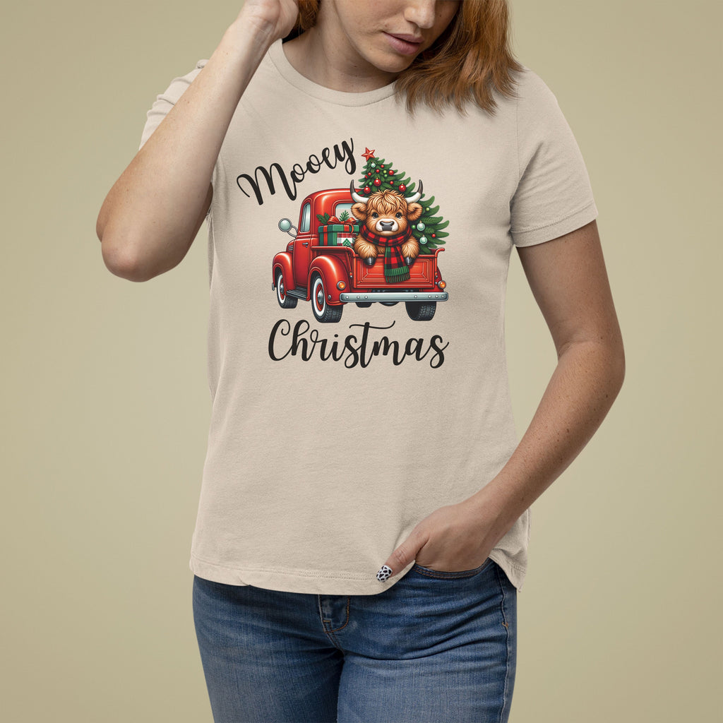 Mooey Christmas Shirt Highland Cow Tee Christmas Cow Shirt Red Truck Shirt Vintage Christmas Shirt