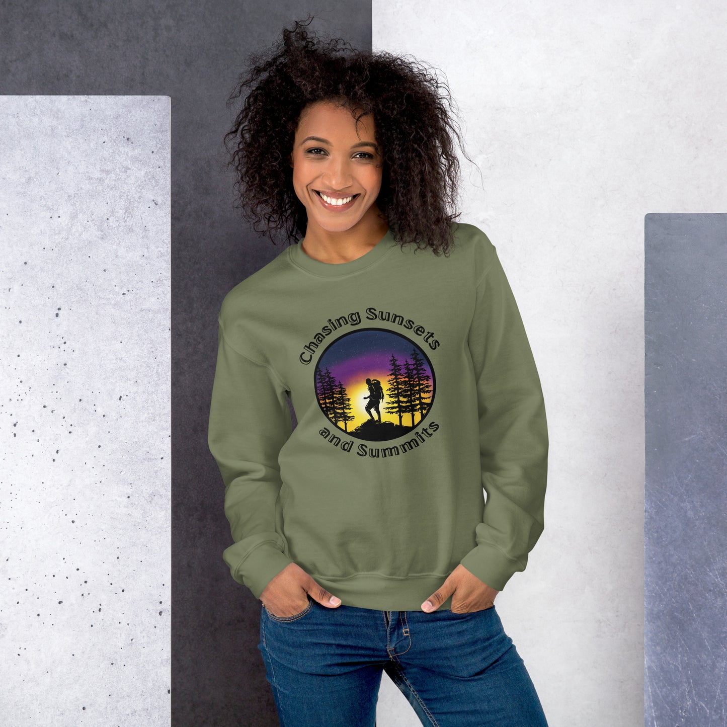 Chasing Sunsets and Summits Crewneck Sweatshirt