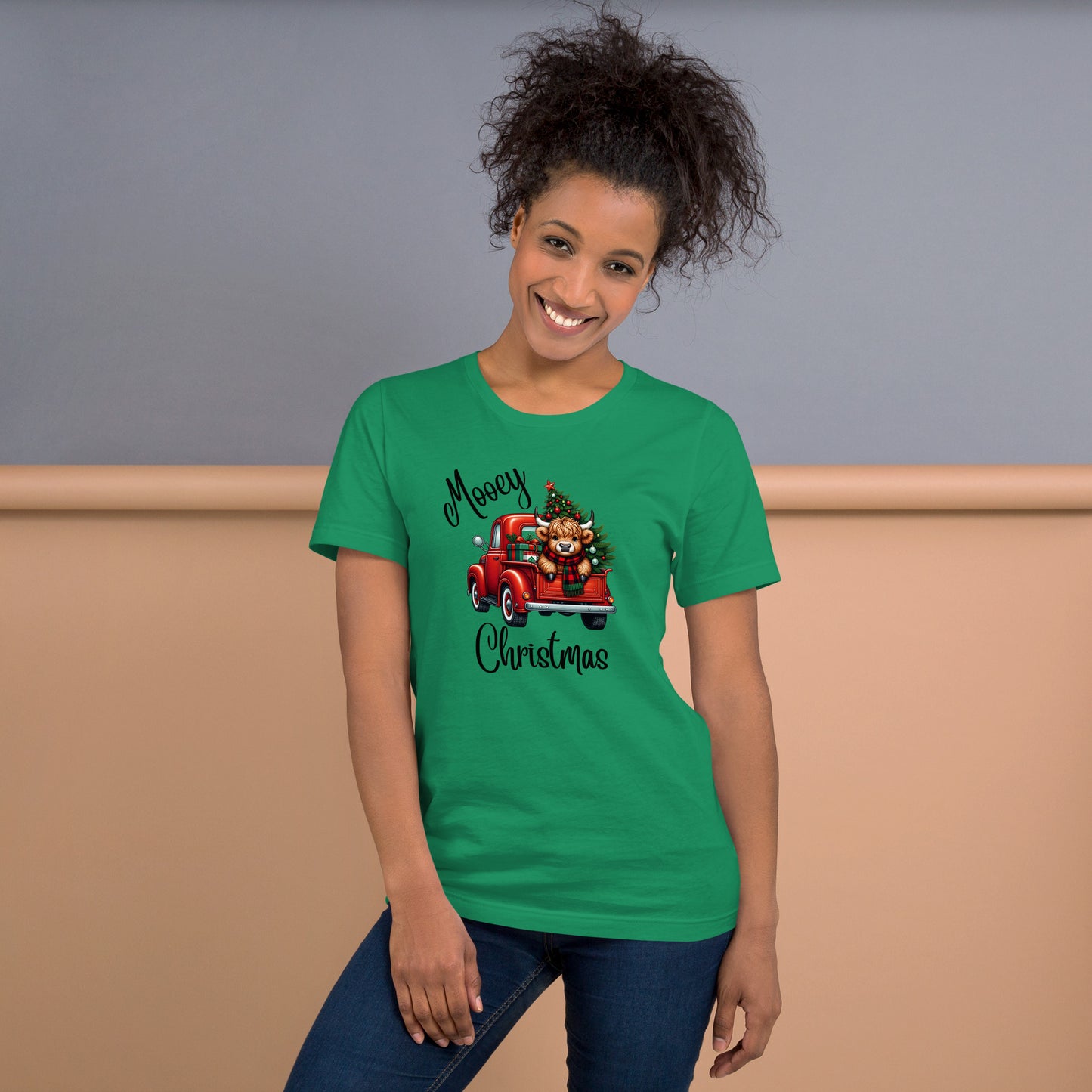 Mooey Christmas Shirt Highland Cow Tee Christmas Cow Shirt Red Truck Shirt Vintage Christmas Shirt